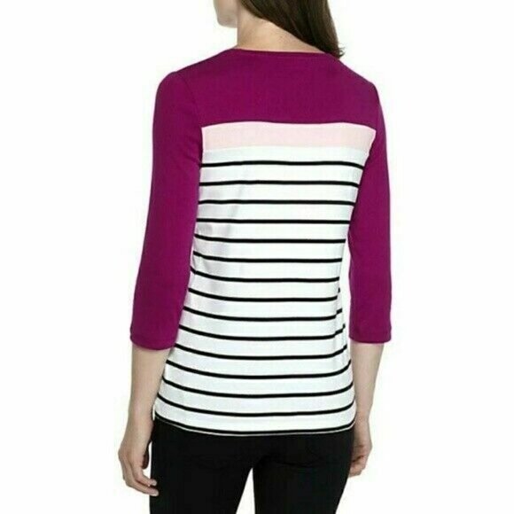 𝅺kim Rogers Pink White Striped Pullover Crew Neck 3/4 Sleeve Top Size XL NWT - Picture 3 of 9